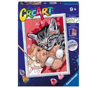 Ravensburger - creart serie d: gattino e il suo orsetto, kit per dipingere con i numeri, contiene una tavola prestampata, pennello, colori e accessori, gioco creativo per bambini 9+ anni
