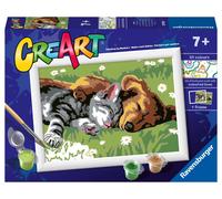 Ravensburger Creart Serie E Cane E Gatto Dolce Sonno, Kit Per Dipingere Con I Numeri, Contiene Una Tavola Prestampata, Pennello, Colori e Cornice, Gioco Creativo Per Bambini 7+ Anni, Idee regalo