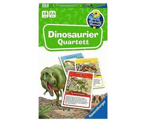 Ravensburger Gioco da Portare - 22359 Wieso?Weshalb? perché Il quartetto di Dinosauri, con Carte ricche di Dettagli per emozionanti Specie di Dinosauri, Testo aggiuntivo informativo e Un'Altra