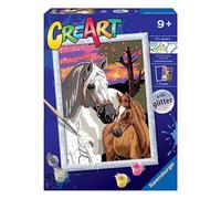 RAVENSBURGER CREART PER BAMBINI, KIT PER DIPINGERE CON I NUMERI, 9+, SERIE D, CAVALLI AL TRAMONTO