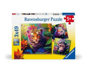 Ravensburger Jungle Babies Jigsaw Puzzles for Kids Age 5 Years Up - 3x 49 Pieces