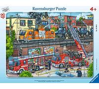 Ravensburger- Puzzle Cadre 30-48 pièces-Les pompiers Sur la voie ferrée Vigili Bambino, 24 Pezzi, Colore, 05093