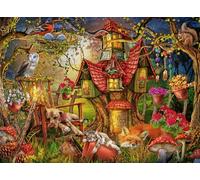 Ravensburger- Huisje in het bos Gatto, Scoiattolo 12951 - La casa della Foresta, 200 Pezzi, XXL - Puzzle per Bambini dagli 8 Anni in su, Colore zilver