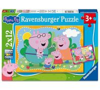 Ravensburger Kinderpuzzle 2x12 Teile - Peppa Wutz - Glückliche Familie Wutz!