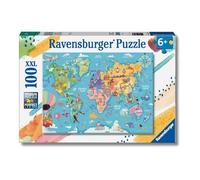Ravensburger - Mappa Del Mondo, Puzzle Bambini 6+ Anni, 100 Pezzi XXL | Puzzle XXL da 100 pezzi di Mappa Del Mondo, educativo e divertente, ideale come regalo originale per bambini dai 6 anni.