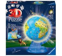 Ravensburger Mappamondo luminoso 6 anni in su, puzzle 3D, 188 pezzi, non richiede colla, regalo educativo per bambini, Colore Nero, 20 x 20 x 26,7 cm, 11288