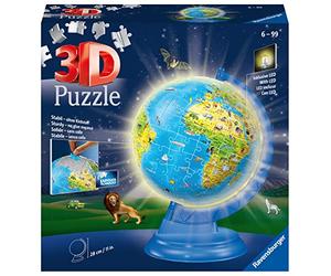 Ravensburger Mappamondo luminoso per bambini dai 6 anni in su, puzzle 3D, 180 pezzi + accessori, non richiede colla