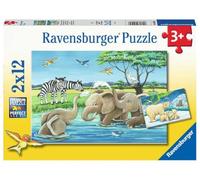 Ravensburger, Puzzle 2x12, 2 puzzle da 12 pezzi, per bambini a partire dai 3 anni, Dimensione Puzzle: 26x18 cm, Dimensione scatola: 28x19x4 cm, Cuccioli di animali di tutto il mondo