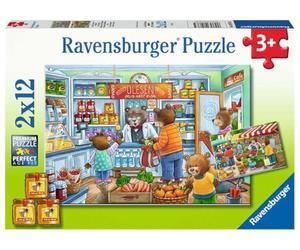 Ravensburger, Puzzle 2x12, 2 puzzle da 12 pezzi, per bambini a partire dai 3 anni, Dimensione Puzzle: 26x18 cm, Dimensione scatola: 28x19x4 cm, Andiamo a fare la spesa