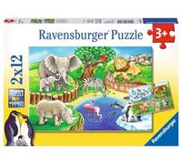 Ravensburger - Puzzle 2x12 Pezzi Animali Dello Zoo | Puzzle Bambini 3 Anni | Dimensioni Di 26x18 Cm | Regalo Bambino 3 Anni | Regalo Originale