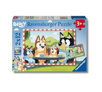 Ravensburger - Puzzle Bluey, Puzzle per bambini dai 3 anni in su, con 2 x 12 pezzi, 26x18 cm