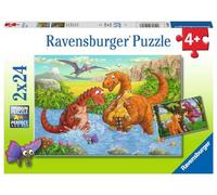 Ravensburger, Puzzle 2x24 pezzi, Per bambini a partire dai 4 anni, 2 puzzle da 24 pezzi ciascuno, Dimensione puzzle 26x18cm, Dinosauri che giocano