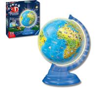 Ravensburger - 3d puzzle globo night edition con luce, impara la geografia in inglese, 180 pezzi, 6+ anni