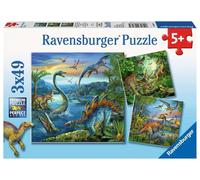 Ravensburger Puzzle 3x49, per Bambini a Partire da 5 Anni, 18x18 cm, Dinosauri