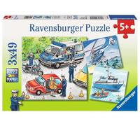 Ravensburger Puzzle 3x49, per Bambini a Partire da 5 Anni, 18x18 cm, Polizia