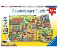 Ravensburger, Puzzle 3x49, Per bambini a partire da 5 anni, 3 puzzle quadrati da 49 pezzi ciascuno, Dimensione puzzle 18x18 cm, Fattoria