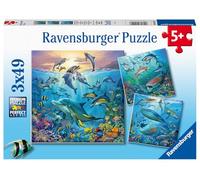 Ravensburger, Puzzle 3x49, Per bambini a partire da 5 anni, 3 puzzle quadrati da 49 pezzi ciascuno, Dimensione puzzle 18x18 cm, Animali degli oceani