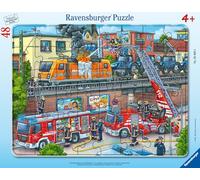 Ravensburger- Puzzle Cadre 30-48 pièces-Les pompiers Sur la voie ferrée Vigili Bambino, 24 Pezzi, Colore, 05093