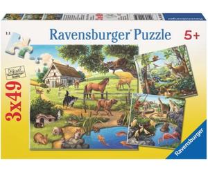 Ravensburger Puzzle - Animali Domestici, dello Zoo e della Foresta, 3 x 49 Pezzi - 1 pz.