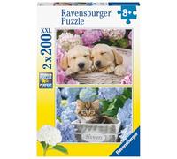 Ravensburger - Puzzle Cane e Gatto, 2 Puzzle da 200 Pezzi XXL, Idea Regalo per Bambino e Bambina 8+ Anni, Gioco Educativo e Stimolante, Esclusiva Amazon