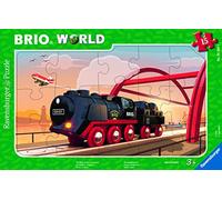Ravensburger- Puzzle Cornice 15 Pezzi-Locomotiva a Vapore/BRIO Bambini, Colore Brown, Nero, e Grigio, 4005556055999