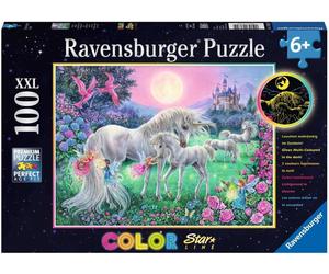 Ravensburger Puzzle Luminoso a 3 Colori - Unicorni al Chiaro di Luna, 100 Pezzi - 1 pz.