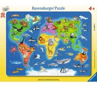 Ravensburger - Puzzle Mappa del mondo con animali 30 - 1-39 Pezzi
