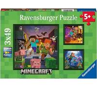 Ravensburger - Puzzles Minecraft Confezioni Da 3 | Puzzle Bambini 5 Anni O Più | Regalo Bimba 5 Anni 3 X 49 Pezzi | Puzzle Bambini 21 X 21 Cm | Puzzles Perfetti Ravensburger
