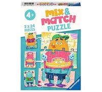 Ravensburger Puzzle Mix & Match Mostri Divertenti – 3 puzzle da 24 pezzi, Età 4+, Stampa di qualità