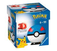 RAVENSBURGER - 3D PUZZLE POKÉMON POKÉBALL BLU E ROSSA, 54 PEZZI, 6+ ANNI