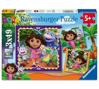 Ravensburger - Puzzles Dora Confezioni Da 3 | Puzzle Bambini 5 Anni O Più | Regalo Bimba 5 Anni 3 X 49 Pezzi | Puzzle Bambini 21 X 21 Cm | Puzzles Perfetti Ravensburger