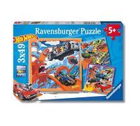 Ravensburger - Puzzle Hot Wheels, Idea Regalo per Bambini 5+ Anni, Gioco Educativo e Stimolante, 3 Puzzle da 49 Pezzi, 21x21 cm