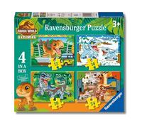 Ravensburger - Puzzle Jurassic World Explorers, Collezione 4 in a Box, Idea Regalo per Bambini 3+ Anni, Gioco Educativo e Stimolante, 4 Puzzle 12-16-20-24 Pezzi, 19x14 cm