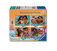 Ravensburger - Puzzle Disney Vaiana 2, Collezione 4 in a Box, Idea Regalo per Bambini 3+ Anni, 4 Puzzle 12-16-20-24 Pezzi, 19x14 cm