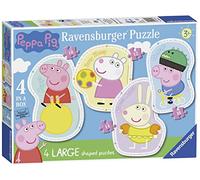 Ravensburger - puzzle peppa pig, collezione shaped 4 in a box, 4 puzzle da 10-12-14-16 pezzi, età raccomandata 3+ anni
