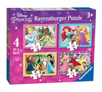 Ravensburger - Puzzle Principesse Disney, Collezione 4 in a Box, Idea Regalo per Bambini 3+ Anni, Gioco Educativo e Stimolante, 4 Puzzle 12-16-20-24 Pezzi, 70x50 cm