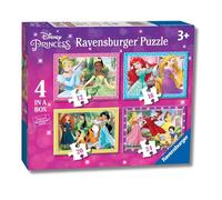 Ravensburger - Puzzle Principesse Disney, Collezione 4 in a Box, Idea Regalo per Bambini 3+ Anni, Gioco Educativo e Stimolante, 4 Puzzle 12-16-20-24 Pezzi, 70x50 cm