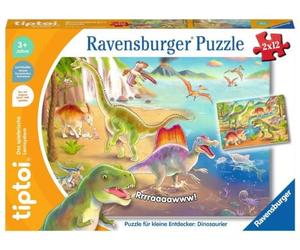 Ravensburger tiptoi puzzle 00198 puzzle per piccoli esploratori: dinosauri, puzzle per bambini dai 3 anni in su, giocattoli a forma di dinosauri per 1 giocatore, puzzle con dinosauri