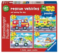 Ravensburger - Veicoli Di Salvataggio, Puzzle 18+ Mesi, 4 Puzzle 2-5 Pezzi | Il mio primo puzzle sui veicoli di salvataggio con 4 puzzle progressivi da 2, 3, 4 e 5 pezzi, gioco educativo dai 18 mesi.