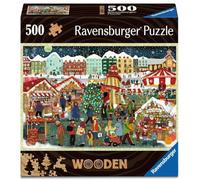Ravensburger Wooden 12001539 - Christmas Market - 500 Puzzle robusti Pezzi individuali e 40 Piccoli Personaggi in Legno = Whimsies, per Adulti e Bambini dai 14 Anni