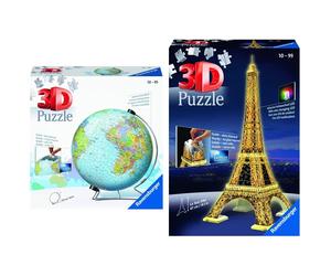 Ravensburger World Globe on a V-Stand 3D Jigsaw Puzzle & Eiffel Tower 3D Jigsaw