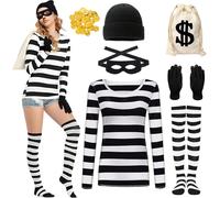 Raveparty Costume da ladro per bambini, costume da ladro con borsa, maschera e cappello, per ragazzi e ragazze, costume per la Giornata mondiale del libro (donna, L)