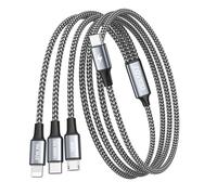 RAVIAD 100W Cavo USB C Ricarica Multiplo [1.2M] Cavo Ricarica Multiplo, USB C a USB C PD [100W]+USB C a Lightning [27W]+USB C a Micro [10W] per iPhone 15 14, Galaxy S24 S23, Pad Pro/Mini, MacBook/Air