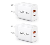 RAVIAD 20W Caricatore USB C 2 Pezzi, Caricabatteria Tipo C a 2 Porte (USBA