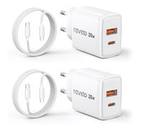 RAVIAD 20W Caricatore USB C 2 Pezzi, Caricabatteria Tipo C a 2 Porte (USBA + USBC) con 1M Cavo USB C, Caricabatteria Carica Rapida Compatibile con iPhone 16 15 Pro Max, Galaxy S25 S24 S23, iPad Pro