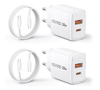 RAVIAD 20W Caricatore USB C 2 Pezzi, Caricabatteria Tipo C a 2 Porte (USBA + USBC) con 3M Cavo USB C, Caricabatteria Carica Rapida Compatibile con iPhone 16 15 Pro Max, Galaxy S25 S24 S23, iPad Pro