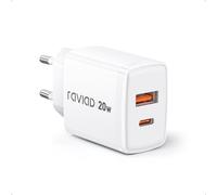 RAVIAD 20W Caricatore USB C, Caricabatteria Tipo C a 2 Porte (USBA + USBC), Caricabatteria Carica Rapida Compatibile con iPhone 16 15 Pro Max, Galaxy S25 S24 S23, iPad Pro, Macbook