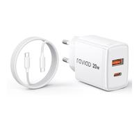 RAVIAD 20W Caricatore USB C, Caricabatteria Tipo C a 2 Porte (USBA + USBC) con 1M Cavo USB C, Caricabatteria Carica Rapida Compatibile con iPhone 17 16 15 Pro Max, Galaxy S25 S24 S23, iPad Pro