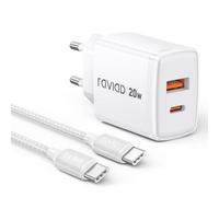 RAVIAD 20W Caricatore USB C, Caricabatteria Tipo C a 2 Porte (USBA + USBC) con 3M Cavo USB C, Caricabatteria Carica Rapida Compatibile con iPhone 16 15 Pro Max, Galaxy S25 S24 S23, iPad Pro, Macbook