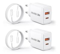 RAVIAD Caricatore USB C Rapido 2 Pezzi, 33W 2 Porte GaN Presa USBC Caricatore Caricabatterie con 1M Cavo USB C per iPhone 16 15 Pro Max, Galaxy S25 S24 S23, iPad, Spina Alimentatore Caricabatterie